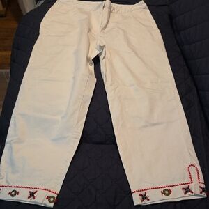 Ruby Rd. White Pants with Red Embroidery
